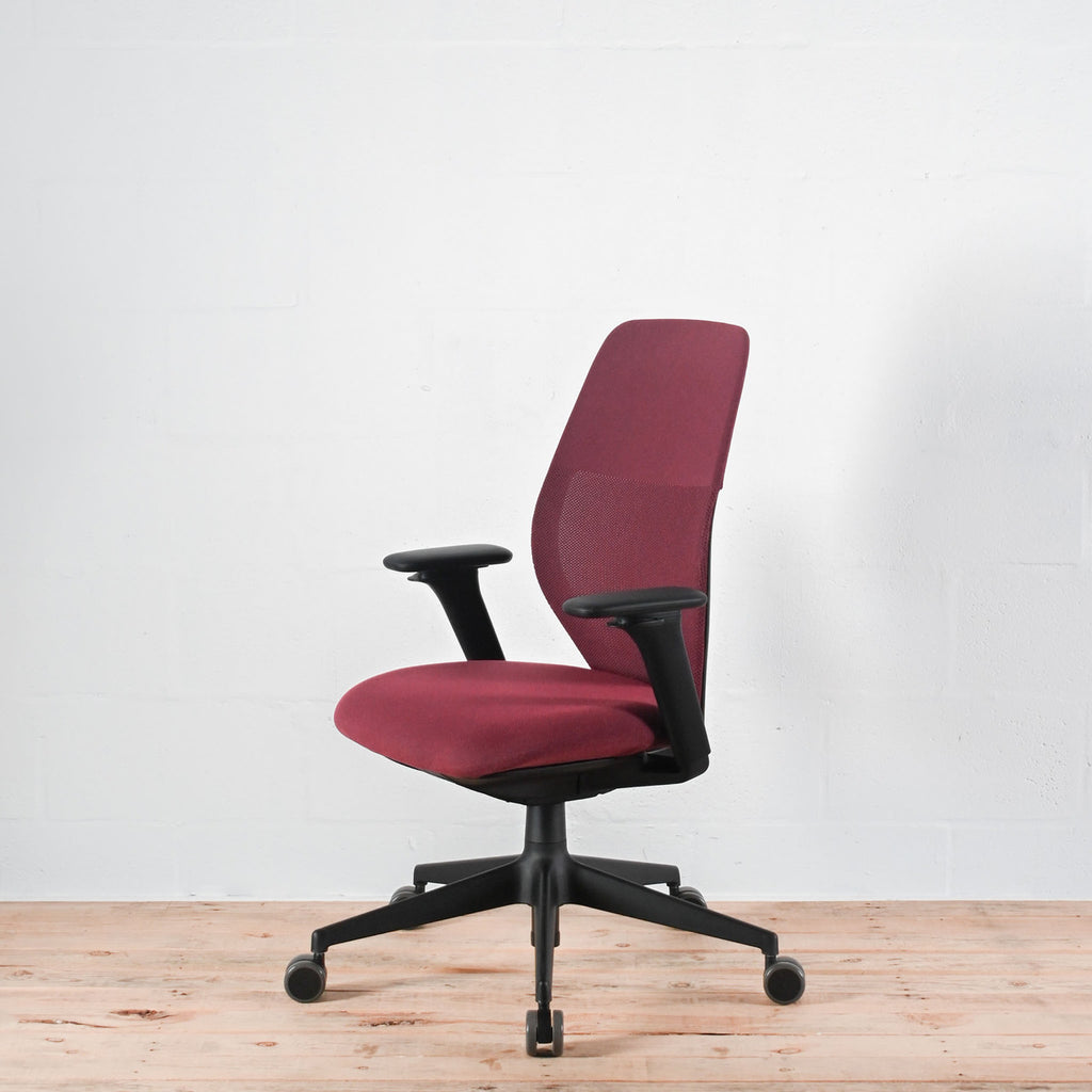 Vitra ACX Mesh Chair Dark Red Fabric Adjustable Arms | Re-Lived