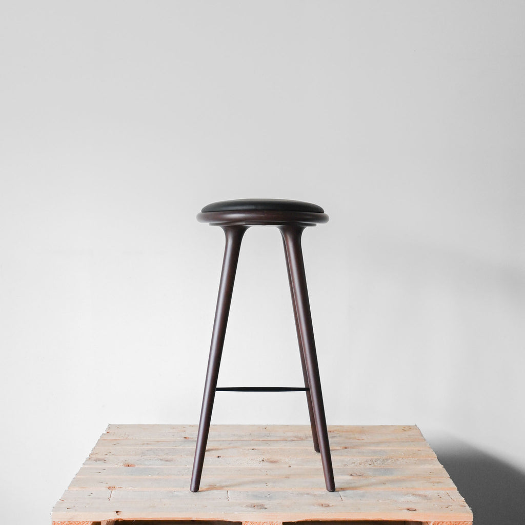 Mater High Stool Leather Upholstery Dark Stained Beech | Re-Lived