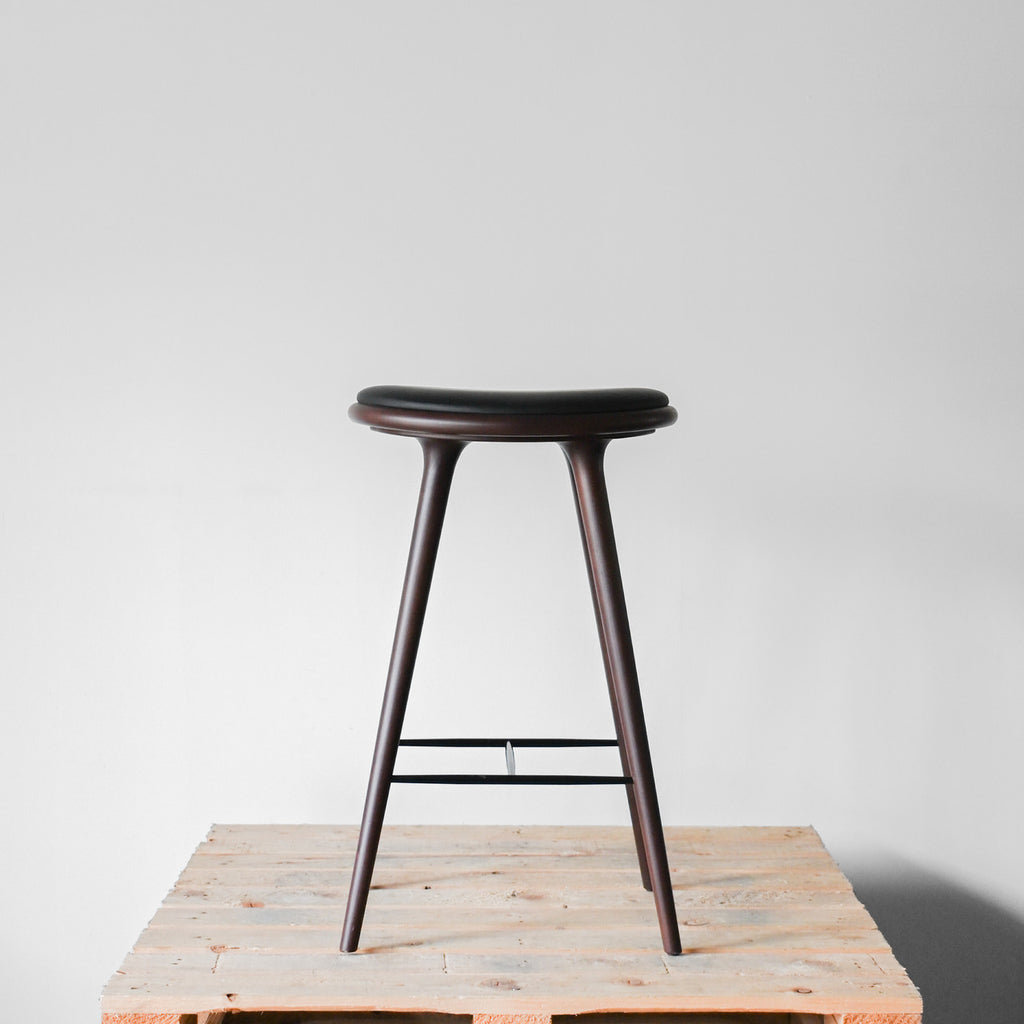 Mater High Stool Leather Upholstery Dark Stained Beech | Re-Lived