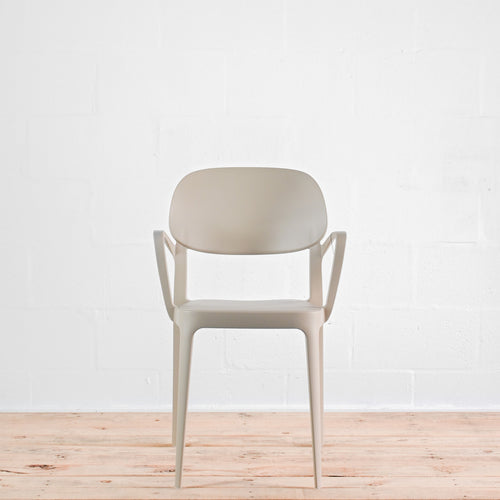 Front view of Alma Amy stacking chair in Sand