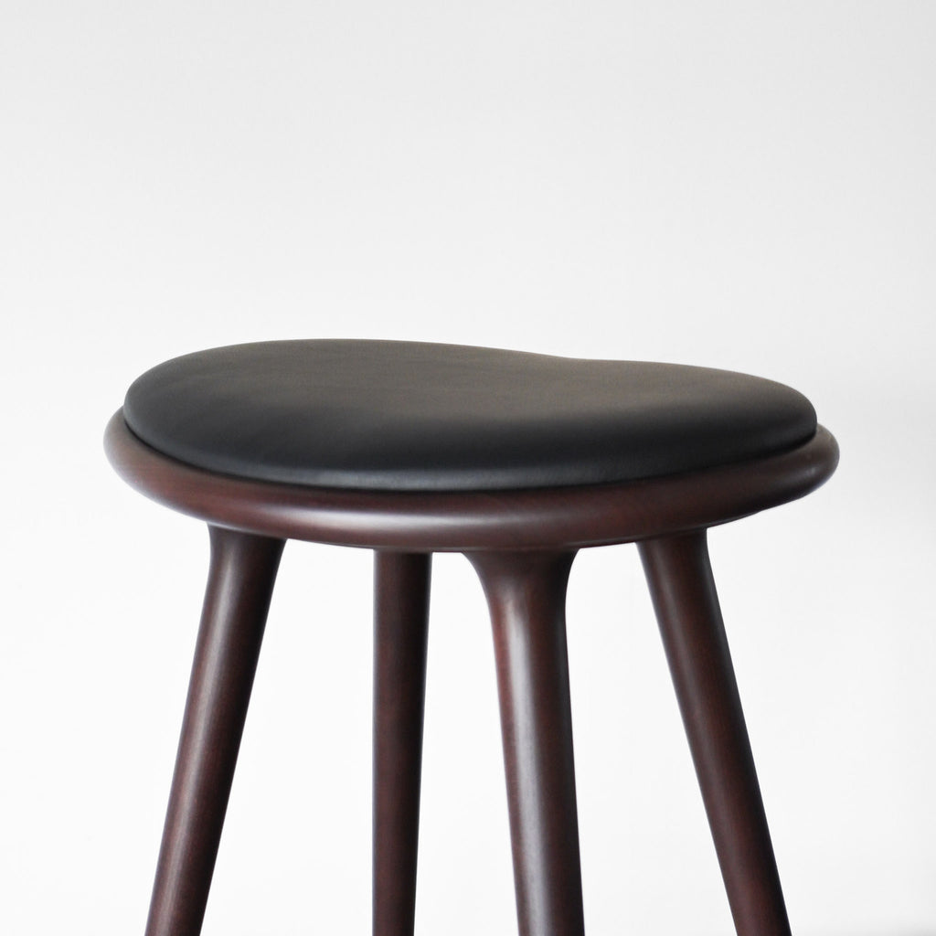 Mater High Stool Leather Upholstery Dark Stained Beech | Re-Lived